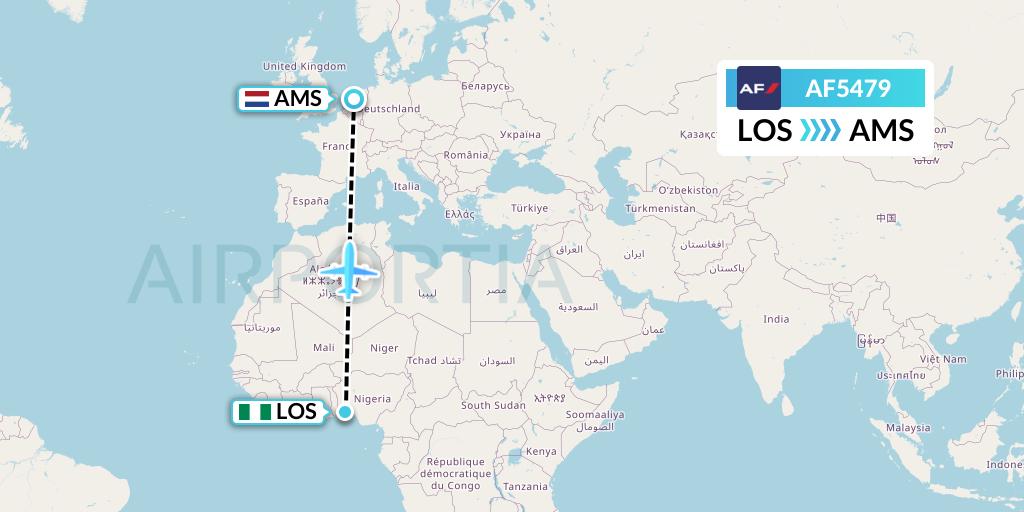 AF5479 Air France Flight Map: Lagos to Amsterdam
