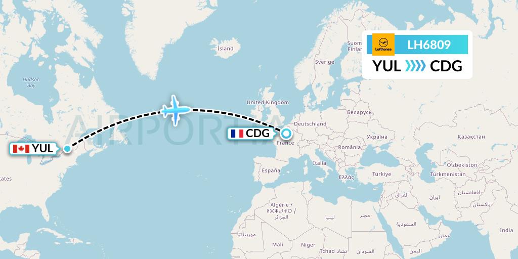 LH6809 Lufthansa Flight Map: Montreal to Paris