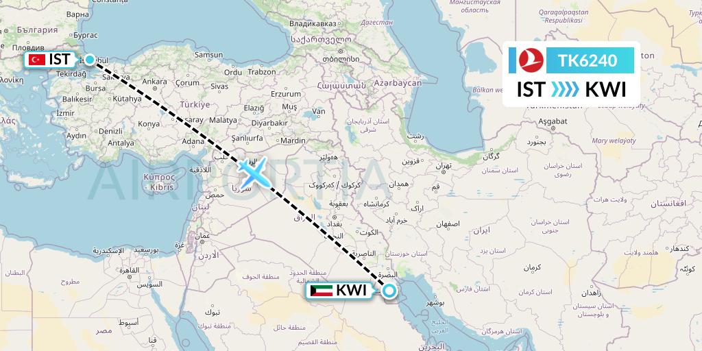 TK6240 Turkish Airlines Flight Map: Istanbul to Kuwait City