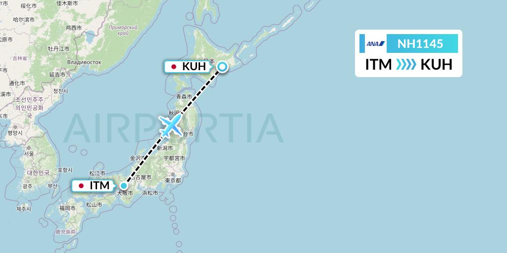 NH1145 All Nippon Airways Flight Map: Osaka to Kushiro