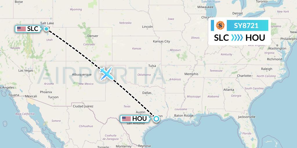 SY8721 Sun Country Airlines Flight Map: Salt Lake City to Houston