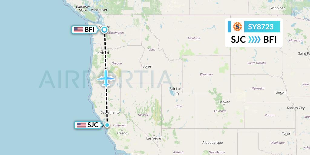 SY8723 Sun Country Airlines Flight Map: San Jose to Seattle