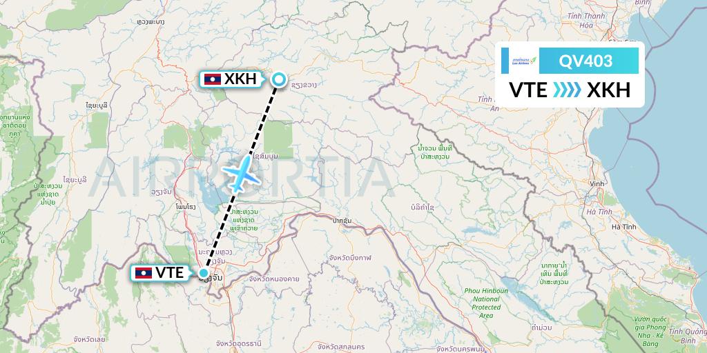 QV403 Lao Airlines Flight Map: Vientiane to Xieng Khouang