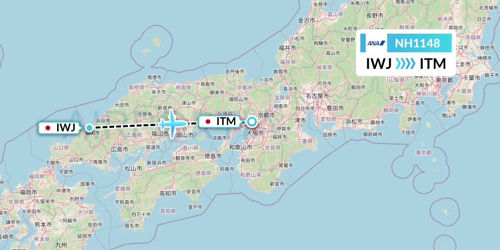 NH1148 All Nippon Airways Flight Map: Masuda to Osaka