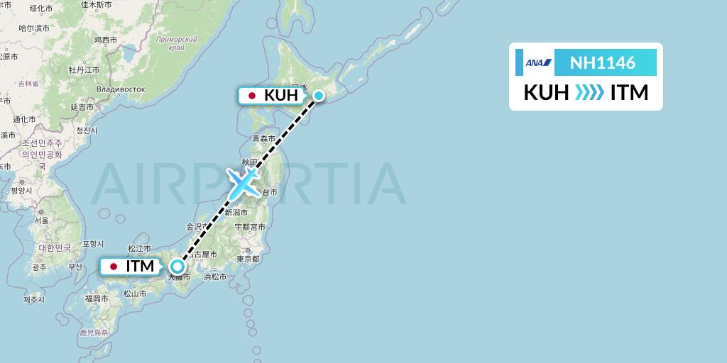 NH1146 All Nippon Airways Flight Map: Kushiro to Osaka