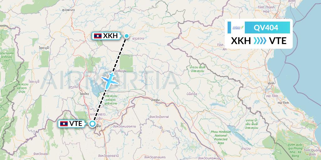 QV404 Lao Airlines Flight Map: Xieng Khouang to Vientiane