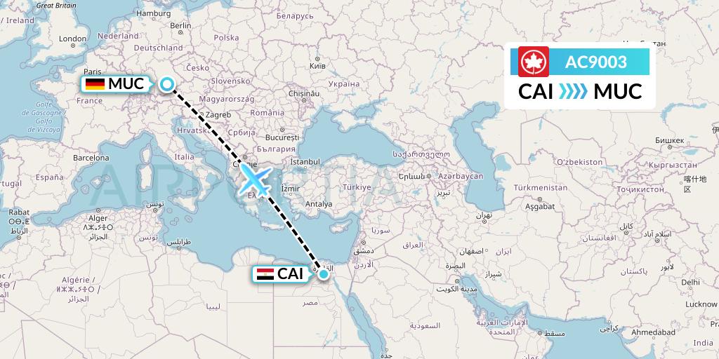 AC9003 Air Canada Flight Map: Cairo to Munich