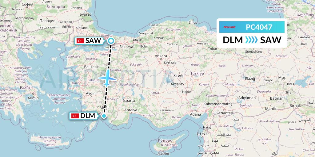 PC4047 Pegasus Airlines Flight Map: Dalaman to Istanbul