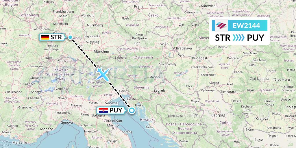 EW2144 Eurowings Flight Map: Stuttgart to Pula