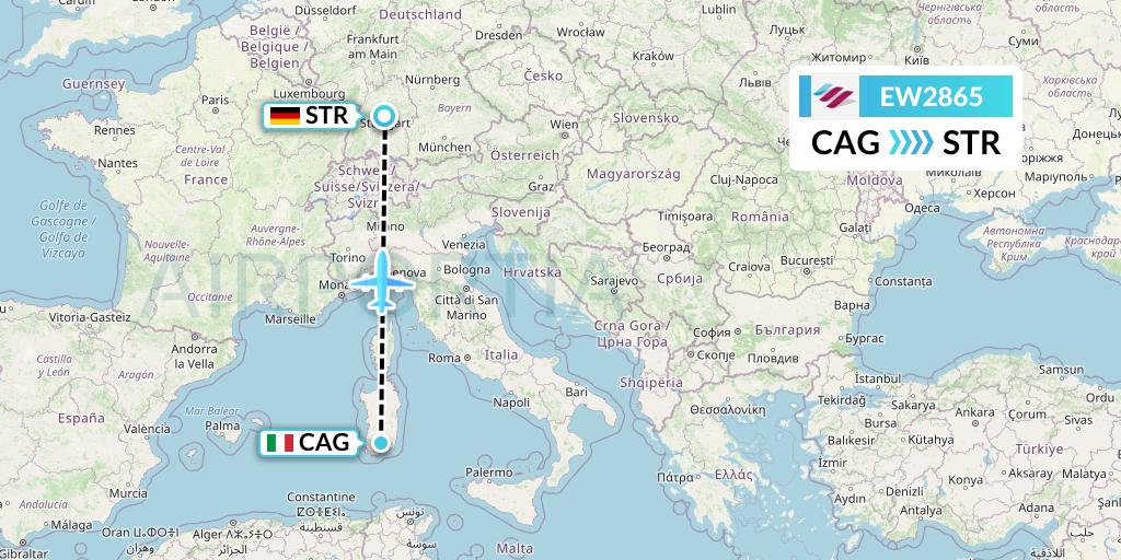 EW2865 Eurowings Flight Map: Cagliari to Stuttgart