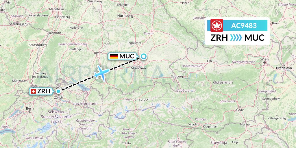 AC9483 Air Canada Flight Map: Zurich to Munich
