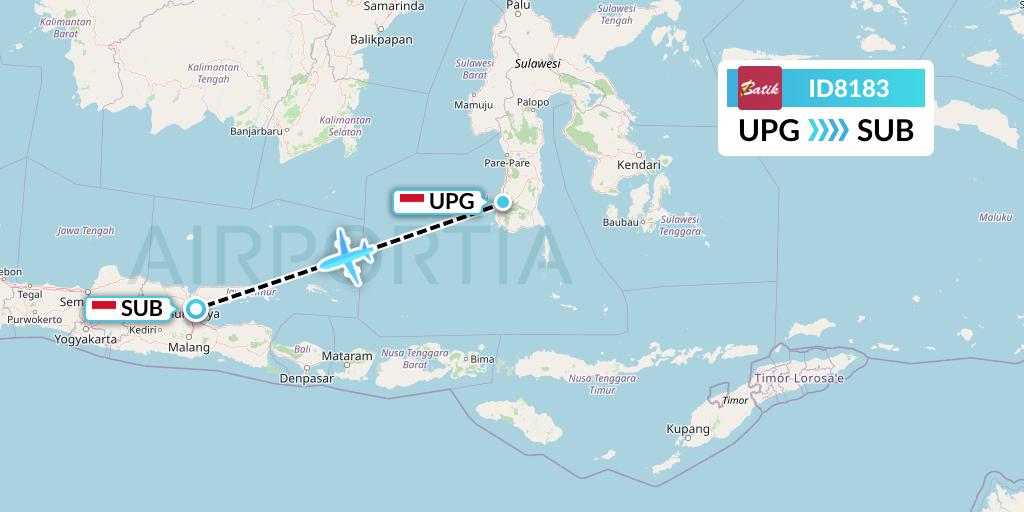 ID8183 Batik Air Flight Map: Makassar to Surabaya