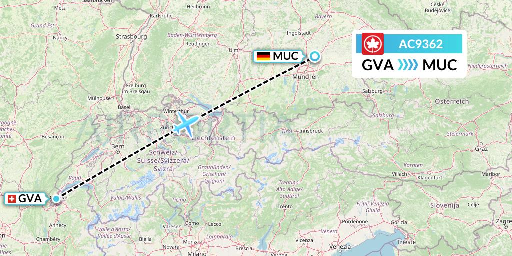 AC9362 Air Canada Flight Map: Geneva to Munich