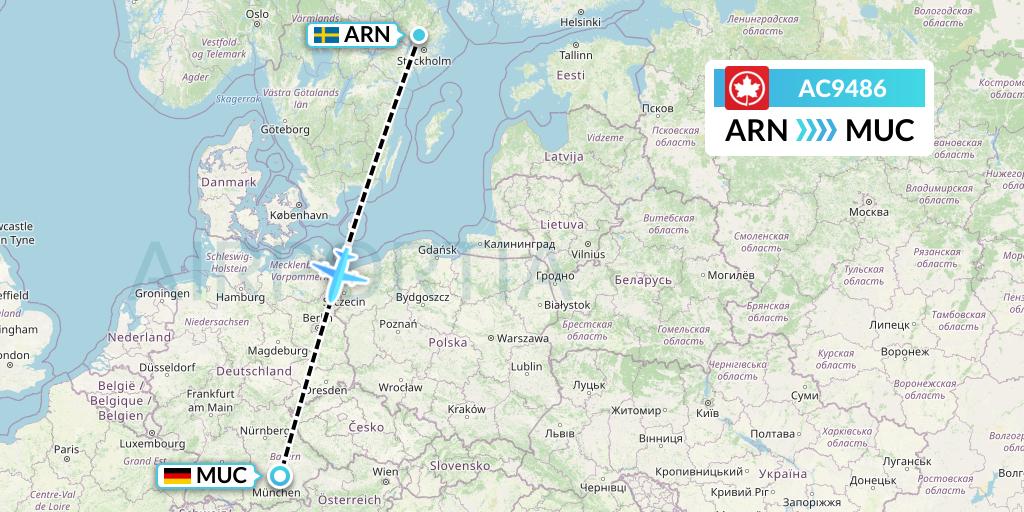 AC9486 Air Canada Flight Map: Stockholm to Munich
