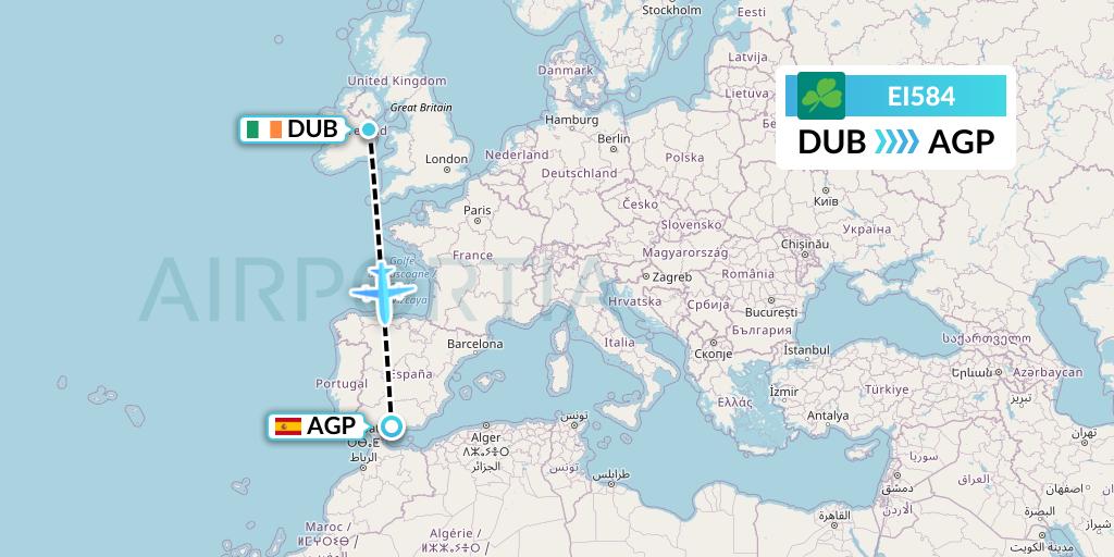 EI584 Aer Lingus Flight Map: Dublin to Malaga
