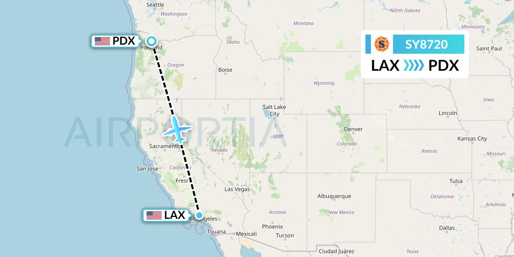 SY8720 Sun Country Airlines Flight Map: Los Angeles to Portland
