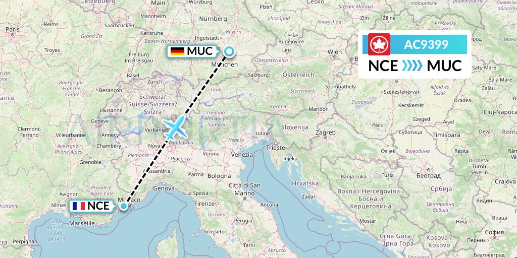 AC9399 Air Canada Flight Map: Nice to Munich