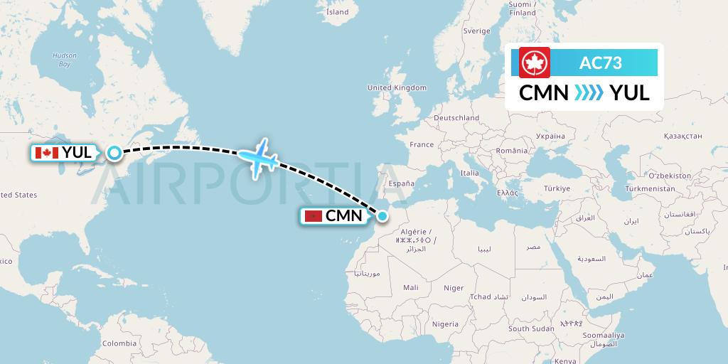 AC73 Air Canada Flight Map: Casablanca to Montreal