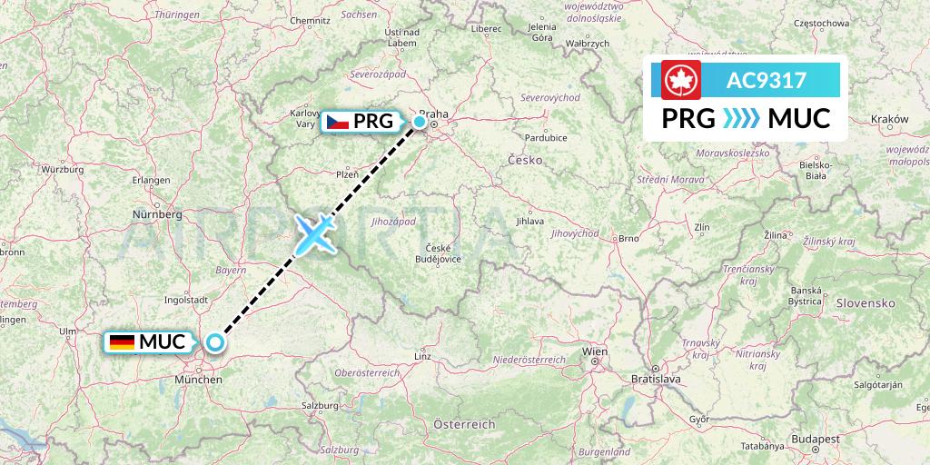 AC9317 Air Canada Flight Map: Prague to Munich
