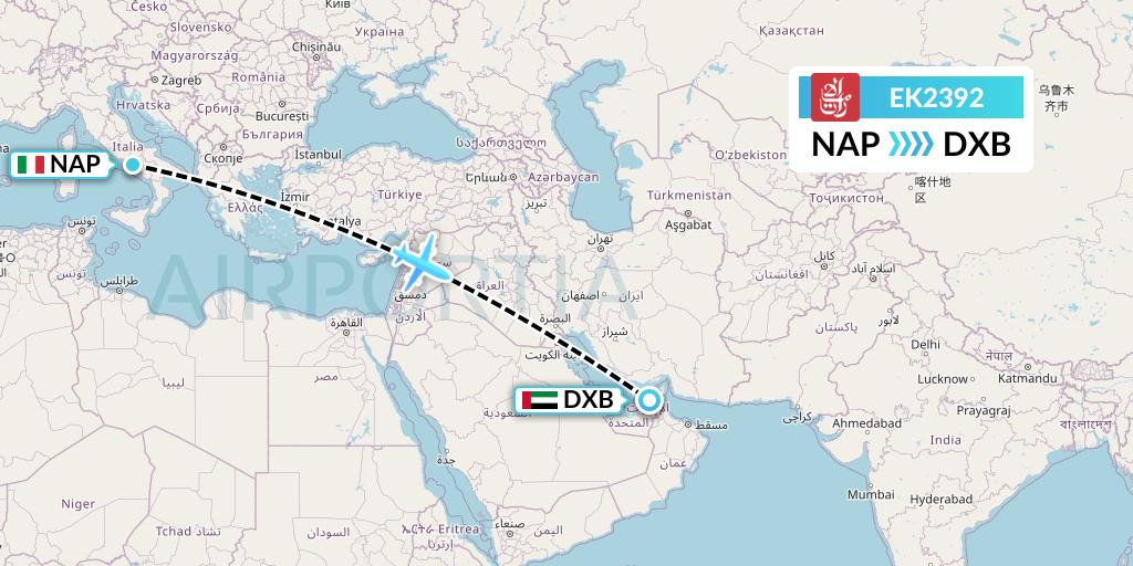EK2392 Emirates Flight Map: Naples to Dubai