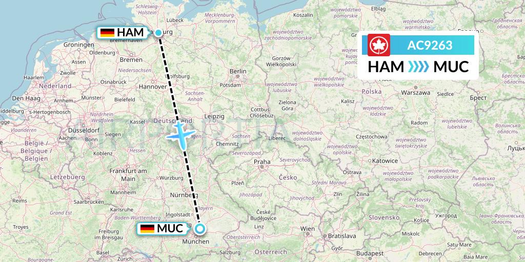 AC9263 Air Canada Flight Map: Hamburg to Munich