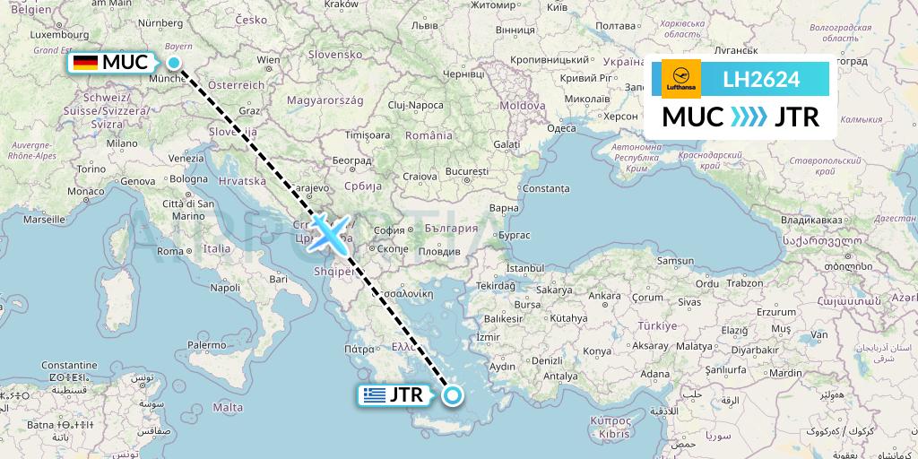 LH2624 Lufthansa Flight Map: Munich to Santorini