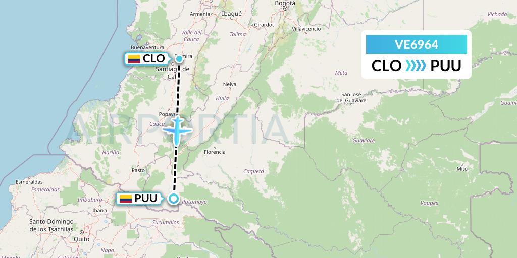 VE6964 Easyfly Flight Map: Cali to Puerto Asis