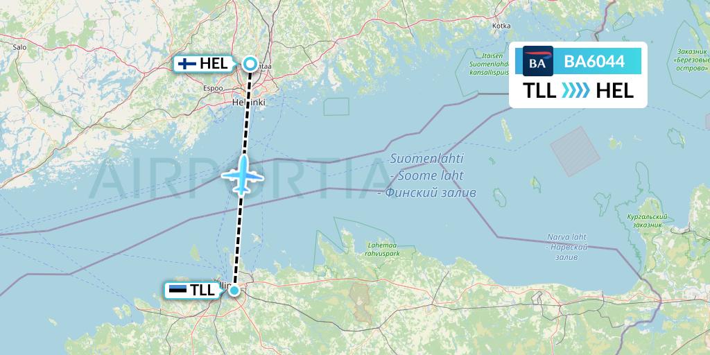 BA6044 British Airways Flight Map: Tallinn to Helsinki