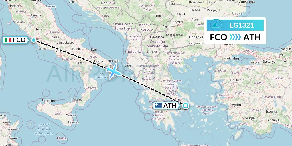 LG1321 Luxair Flight Map: Rome to Athens