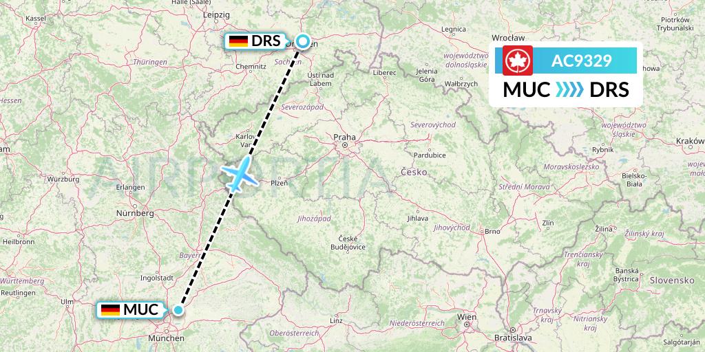 AC9329 Air Canada Flight Map: Munich to Dresden