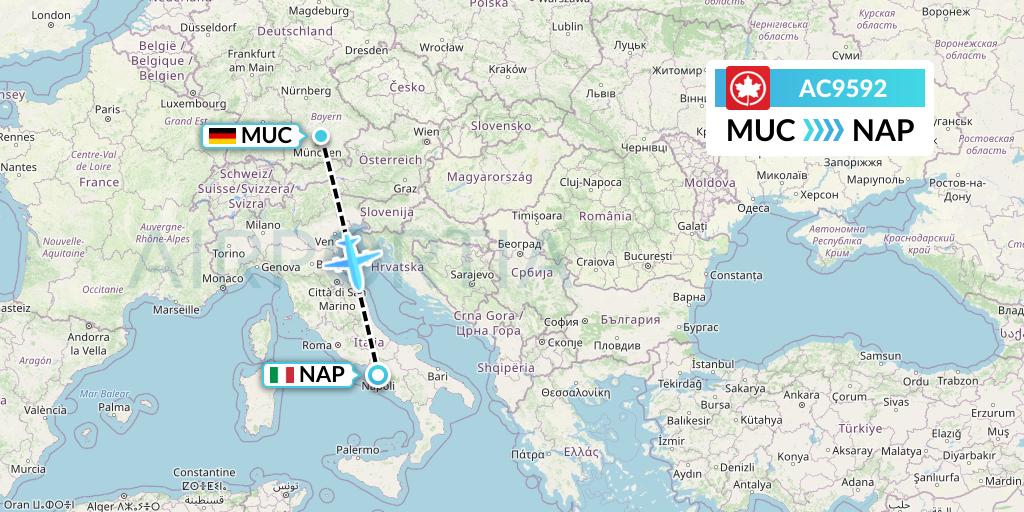 AC9592 Air Canada Flight Map: Munich to Naples