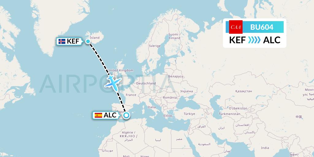 BU604 flyCAA Flight Map: Reykjavik to Alicante