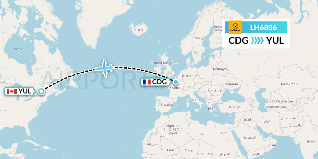 LH6806 Lufthansa Flight Map: Paris to Montreal