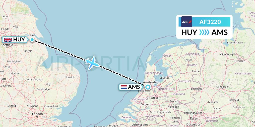 AF3220 Air France Flight Map: Humberside to Amsterdam