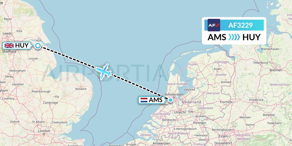 AF3229 Air France Flight Map: Amsterdam to Humberside