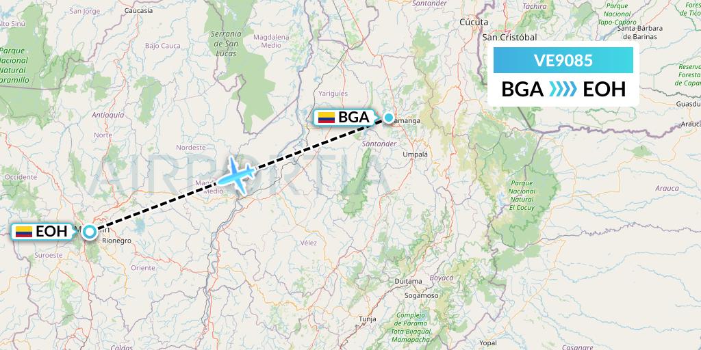 VE9085 Easyfly Flight Map: Bucaramanga to Medellin