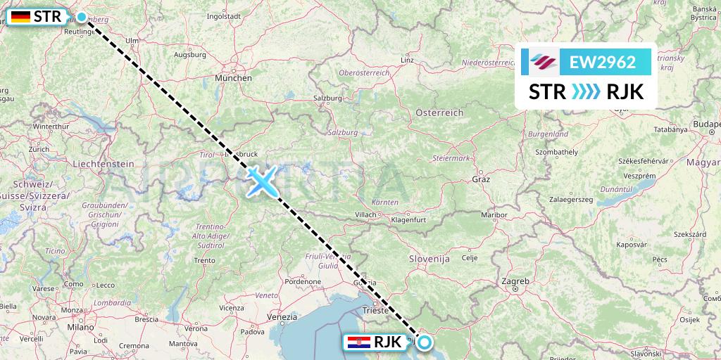 EW2962 Eurowings Flight Map: Stuttgart to Rijeka