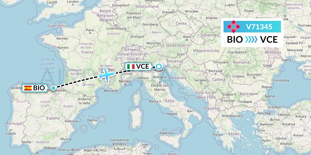 V71345 Volotea Flight Map: Bilbao to Venice