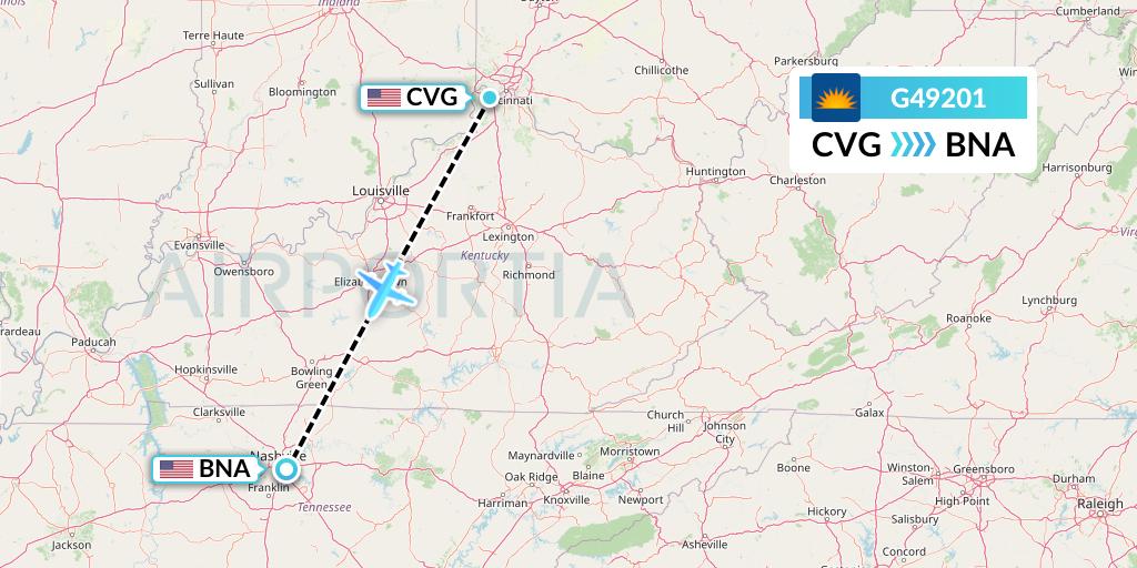 G49201 Allegiant Air Flight Map: Cincinnati to Nashville