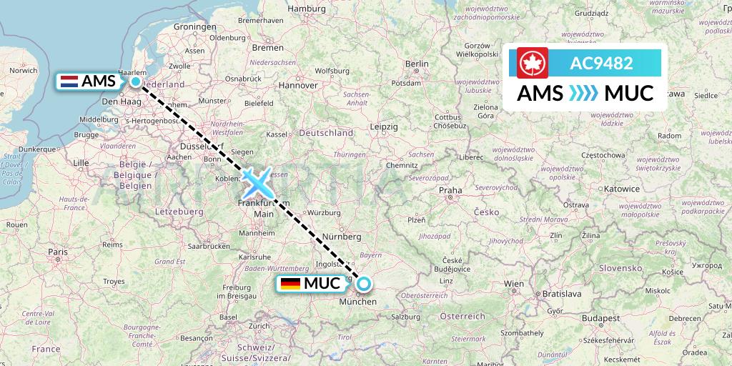 AC9482 Air Canada Flight Map: Amsterdam to Munich