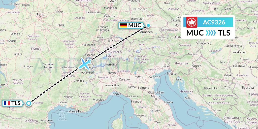 AC9326 Air Canada Flight Map: Munich to Toulouse