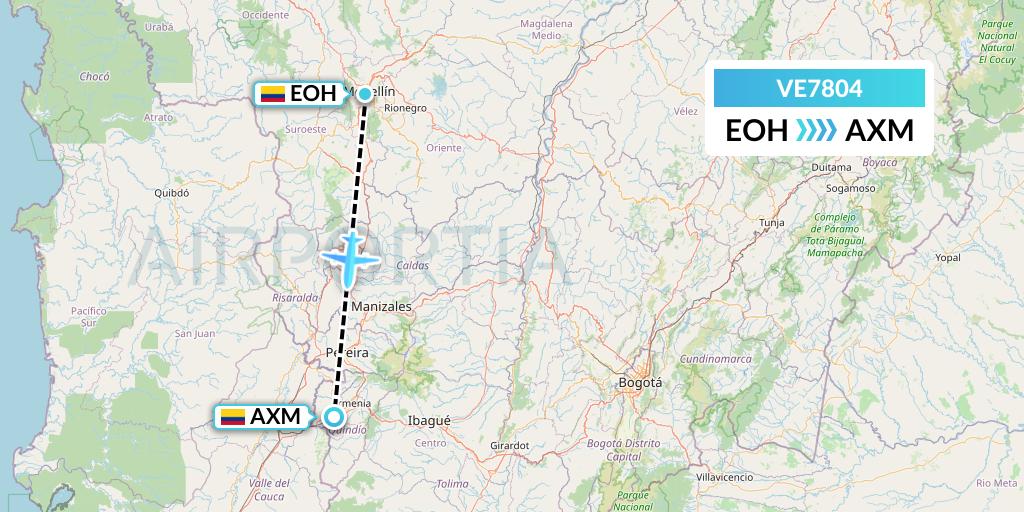 VE7804 Easyfly Flight Map: Medellin to Armenia