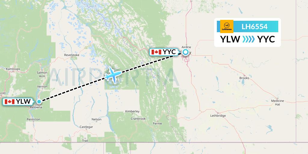 LH6554 Lufthansa Flight Map: Kelowna to Calgary