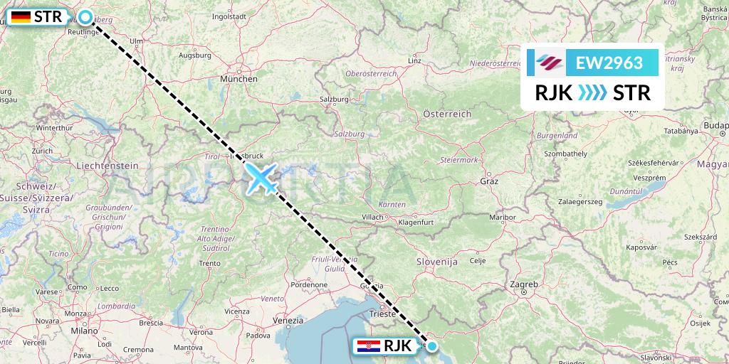 EW2963 Eurowings Flight Map: Rijeka to Stuttgart