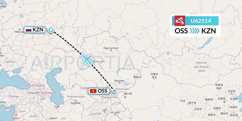 U62514 Ural Airlines Flight Map: Osh to Kazan