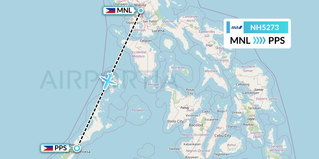NH5273 All Nippon Airways Flight Map: Manila to Puerto Princesa City