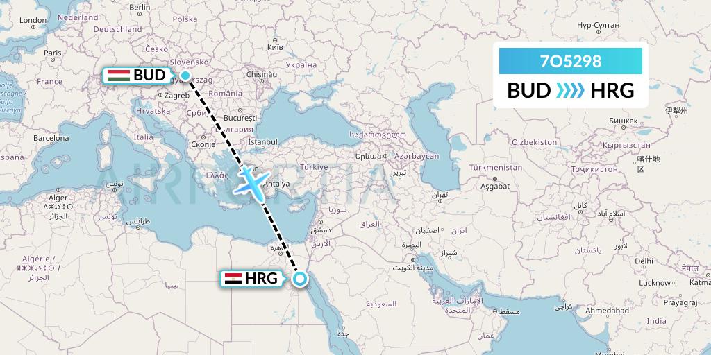 7O5298 Travel Service Hungary Flight Map: Budapest to Hurghada