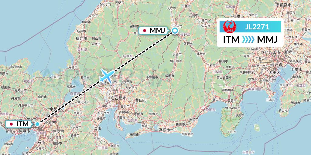 JL2271 Japan Airlines Flight Map: Osaka to Matsumoto