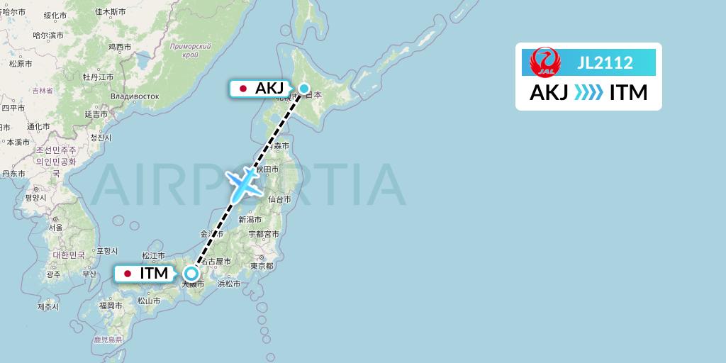 JL2112 Japan Airlines Flight Map: Asahikawa to Osaka