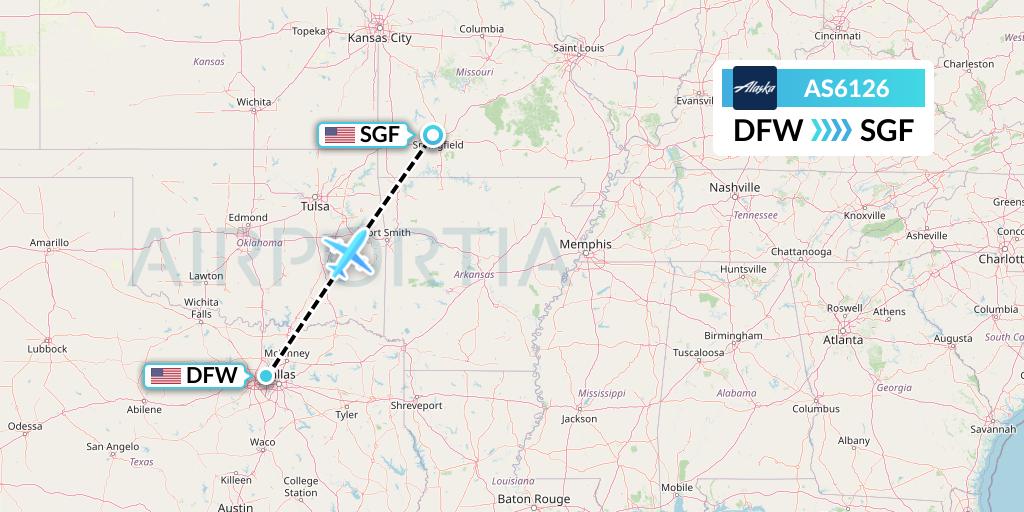 AS6126 Alaska Airlines Flight Map: Dallas to Springfield